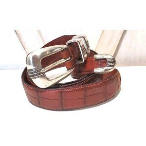 vintage USA made JOS A BANK dress belt 40 Brown ALLIGATOR embossed WESTERN